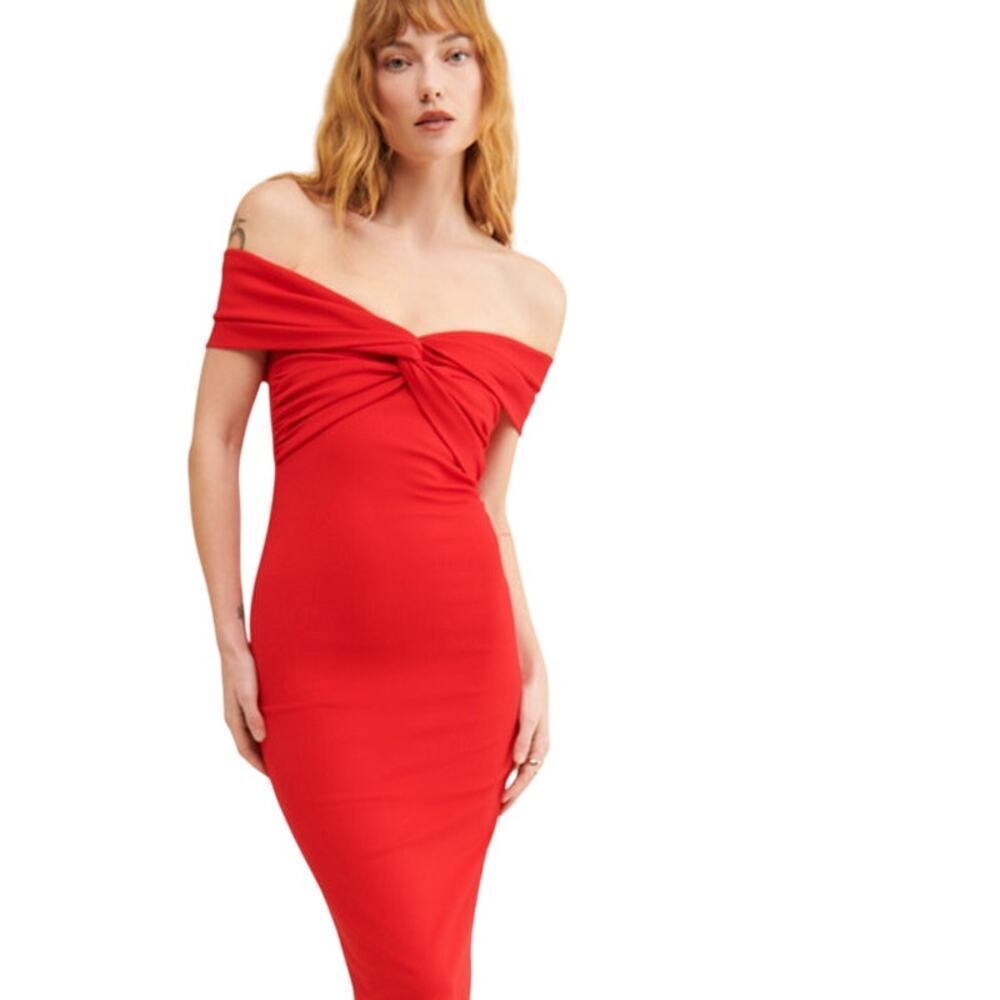 NEW Atori REVOLVE Date Cocktail Red Lili Dress Size 2 Off Shoulder Flattering - Picture 1 of 14